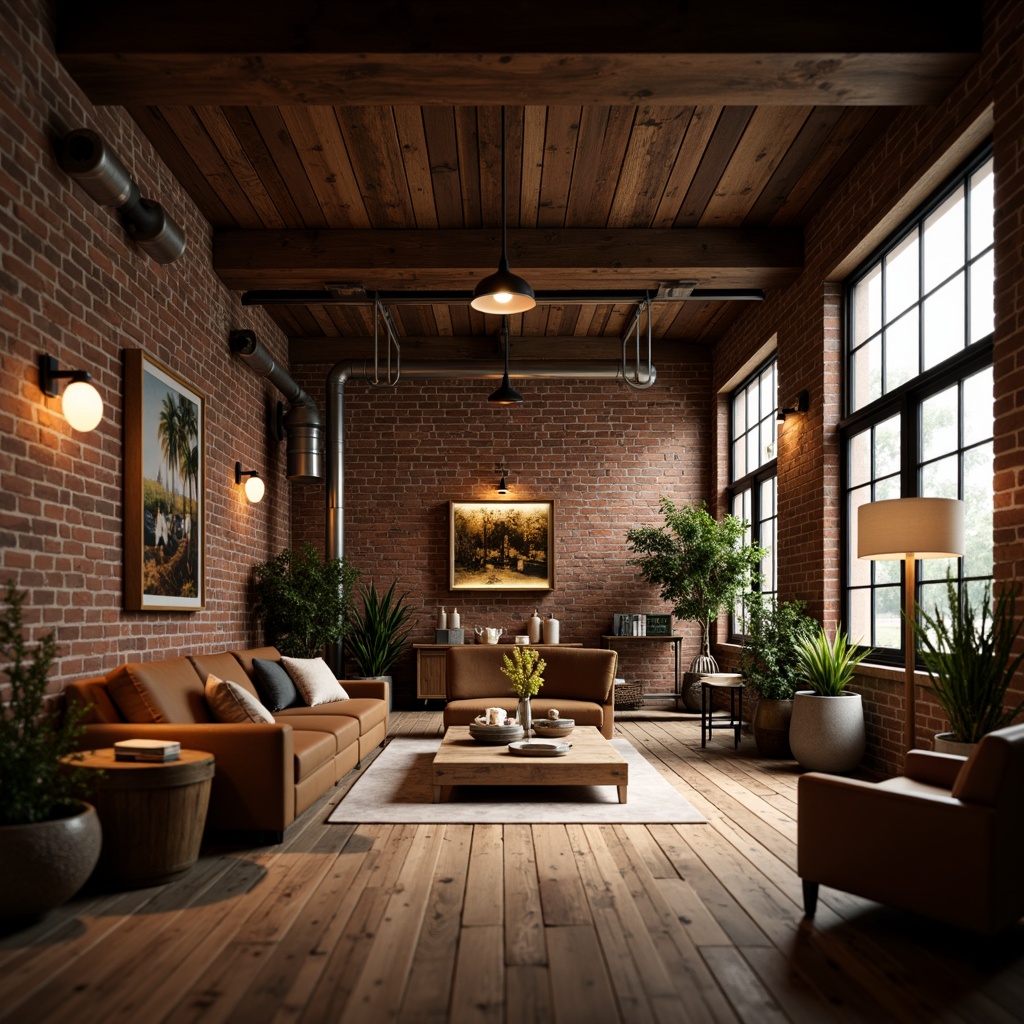 Prompt: Warm loft interior, classic industrial elements, exposed brick walls, wooden beams, metal columns, reclaimed wood floors, vintage furniture, soft warm lighting, gentle shadows, subtle gradient effects, warm color palette, cozy atmosphere, rustic textures, ambient occlusion, shallow depth of field, 1/2 composition, realistic renderings, soft focus, intimate mood.