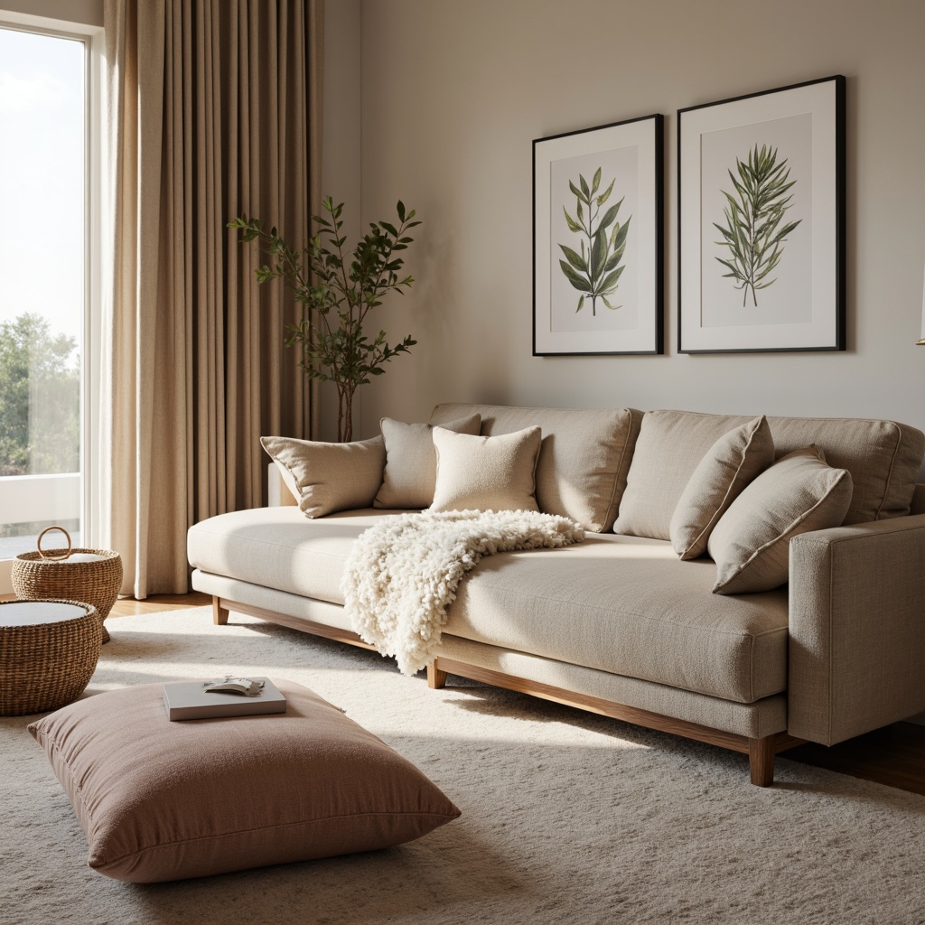 Prompt: Plush throw blankets, soft velvet pillows, cozy Sherpa fabrics, warm faux fur textures, ergonomic cushioning, gentle pastel colors, soothing natural materials, woven bamboo fibers, breathable mesh panels, calming ambient lighting, serene atmosphere, minimalist interior design, modern sectional sofas, oversized armchairs, floor-to-ceiling windows, natural wood accents, subtle scent diffusers, peaceful botanical prints.