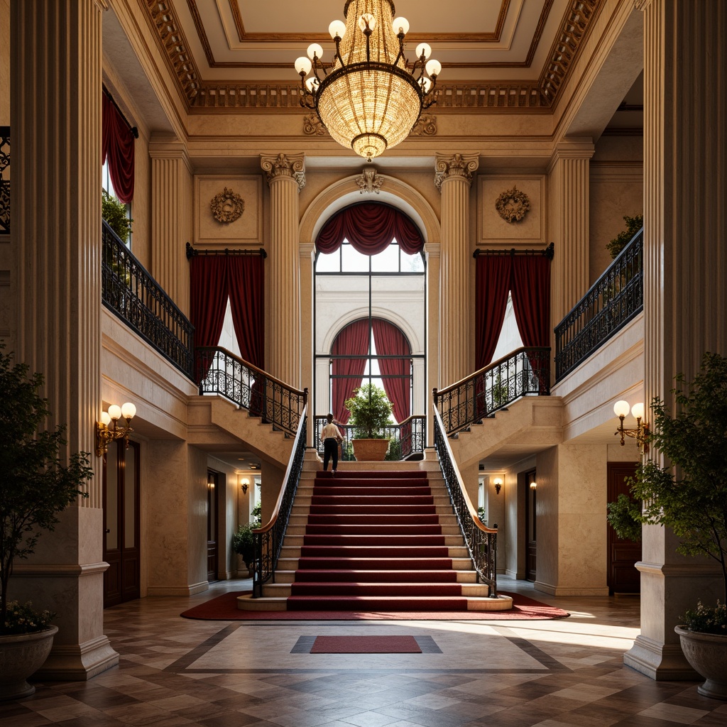 Prompt: Elegant bank interior, marble accents, classical Greek columns, ornate moldings, grand chandelier, polished wooden floors, luxurious velvet drapes, intricate stone carvings, stately staircase, imposing facade, symmetrical composition, warm soft lighting, shallow depth of field, 1/1 aspect ratio, realistic textures, ambient occlusion.