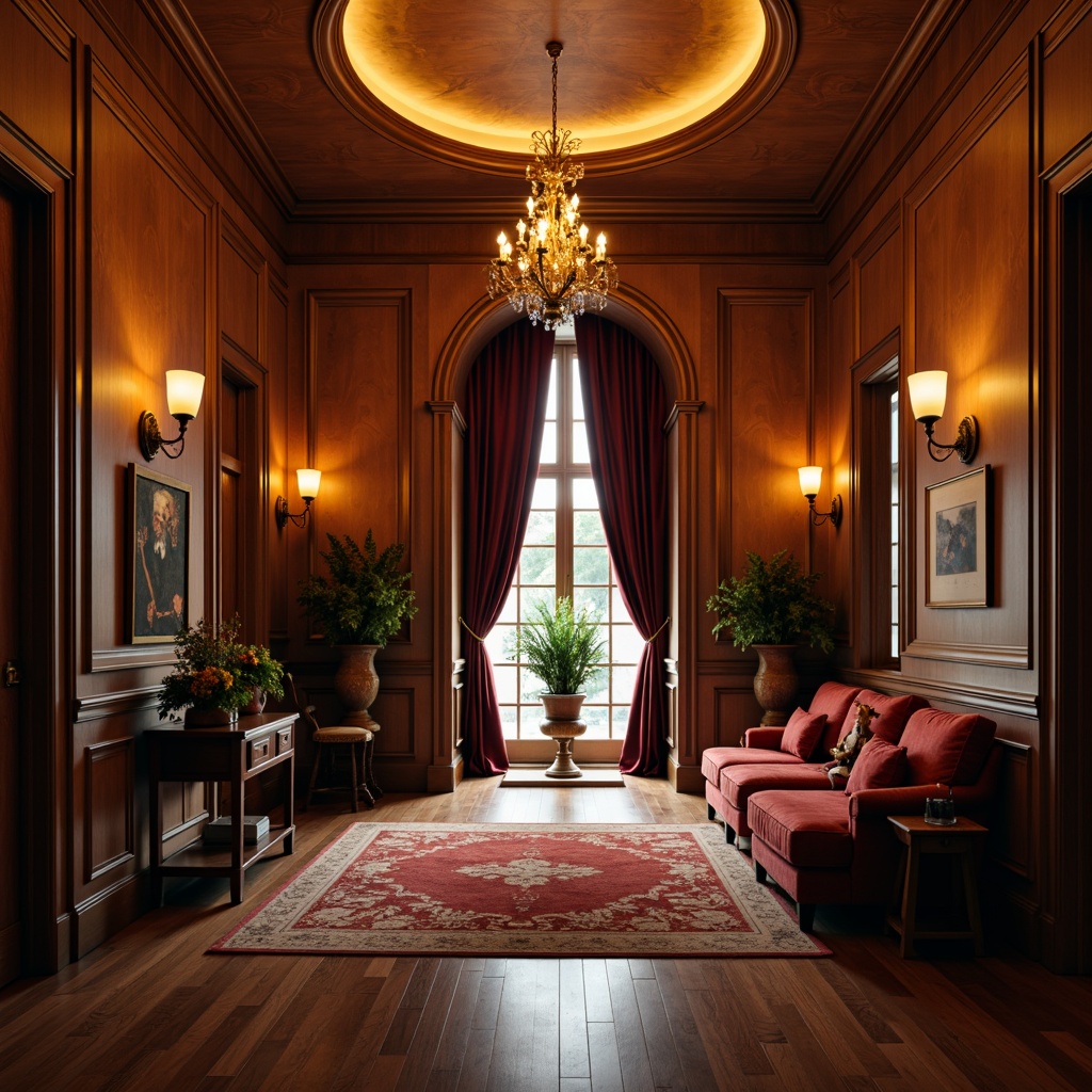 Prompt: Luxurious mansion, elegant foyer, sophisticated chandelier, rich wood tones, polished hardwood floors, ornate moldings, classic furnishings, velvety carpets, lavish drapery, soft warm lighting, shallow depth of field, 3/4 composition, realistic textures, ambient occlusion.