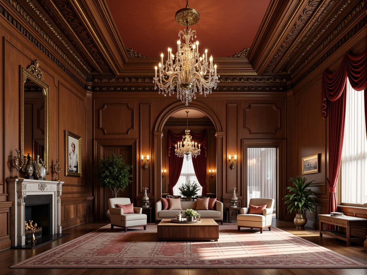 Prompt: Elegant classic interior, ornate molding details, intricate carvings, rich wood tones, velvet drapes, crystal chandeliers, marble fireplaces, gilded frames, luxurious fabrics, subtle lighting, warm color palette, high ceilings, decorative archways, symmetrical compositions, soft focus, shallow depth of field, 2/3 composition, realistic textures, ambient occlusion.