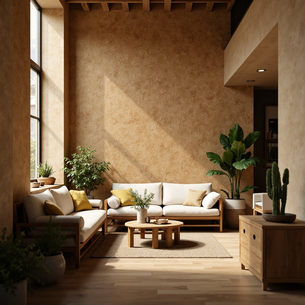 Prompt: Earthy cork walls, natural warm beige tone, soft cream accents, organic textures, rustic wooden furniture, earthy brown undertones, moss-inspired greenery, subtle golden lighting, cozy atmospheric ambiance, shallow depth of field, 1/1 composition, realistic material rendering, ambient occlusion.