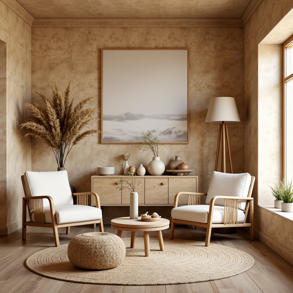 Prompt: Earthy cork interior, natural warm beige tone, soft creamy whites, weathered wood accents, organic texture, earthy scent, cozy atmosphere, minimalist decor, Scandinavian-inspired design, rustic wooden furniture, woven wicker details, matte finish, subtle grain pattern, soft ambient lighting, 1/1 composition, realistic render.