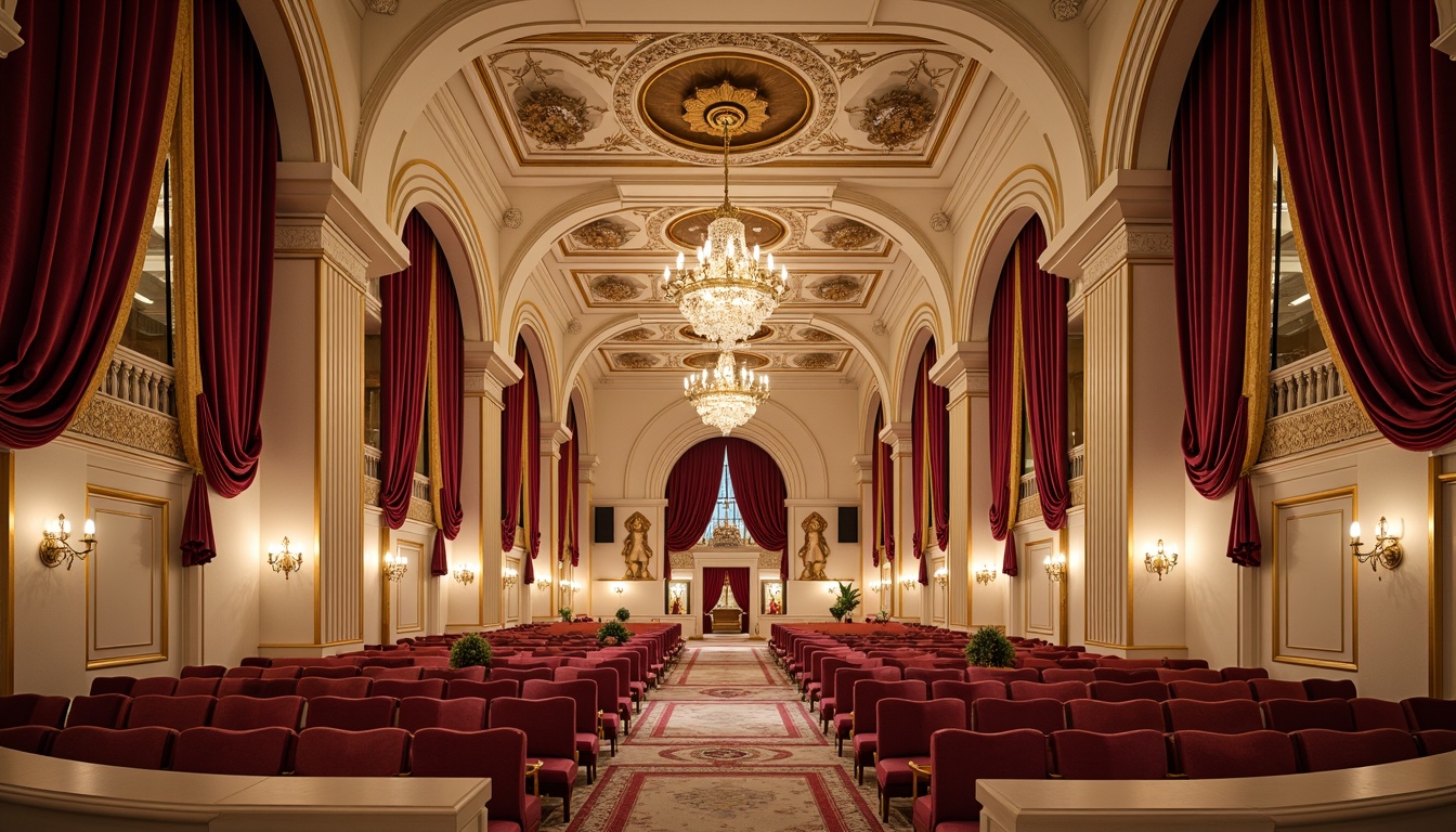 Prompt: Ornate concert halls, grand pianos, velvet drapes, gilded mirrors, intricate carvings, ornamental chandeliers, plush armchairs, luxurious fabrics, curved lines, shell-shaped decorations, pastel color schemes, soft warm lighting, shallow depth of field, 3/4 composition, realistic textures, ambient occlusion.