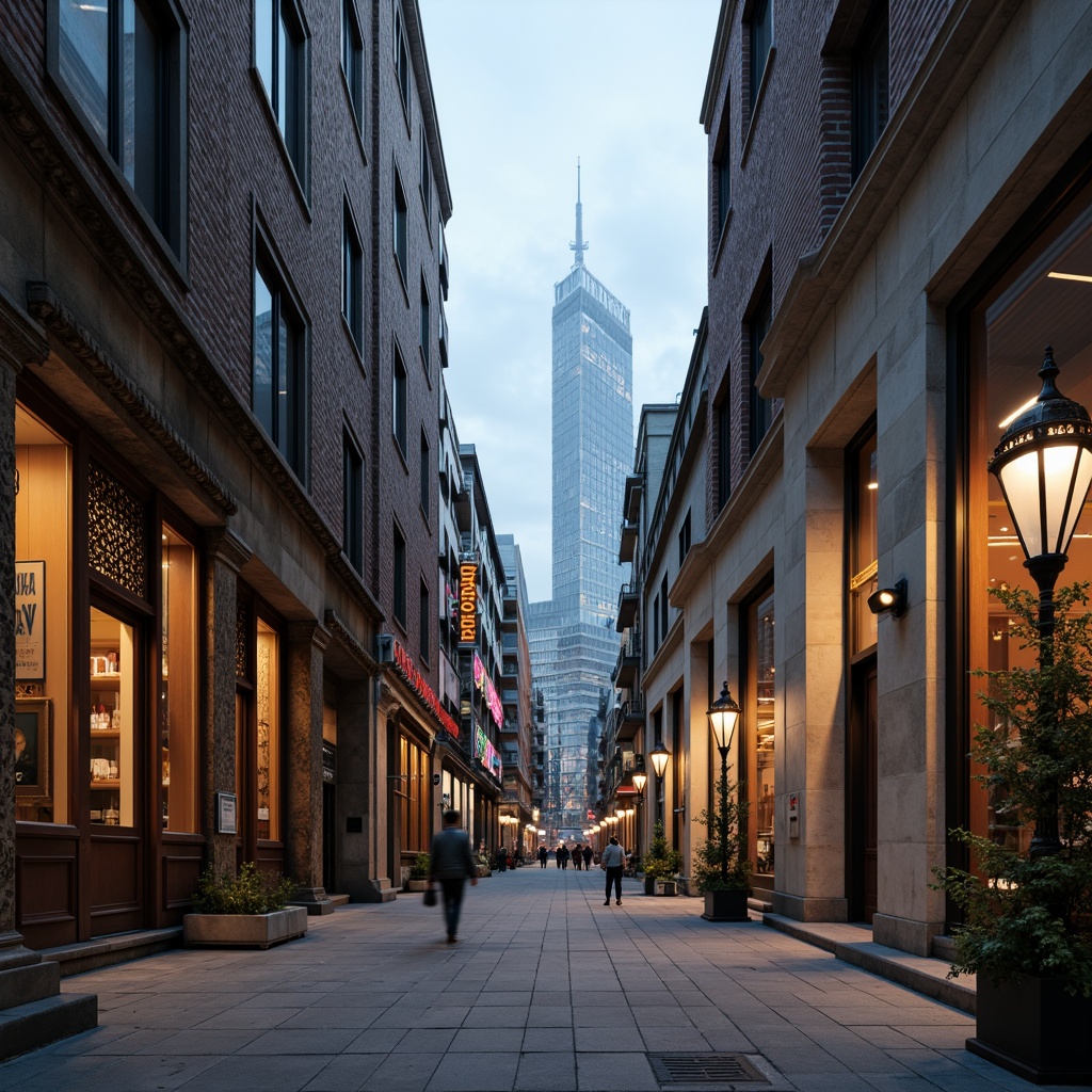 Prompt: Ancient Greek columns, ornate facades, vintage lamp posts, intricately carved wooden doors, stained glass windows, rusty metal accents, weathered stone walls, modern skyscraper, sleek glass towers, neon lights, bustling city streets, foggy evening atmosphere, shallow depth of field, 1/1 composition, symmetrical view, realistic textures, ambient occlusion.