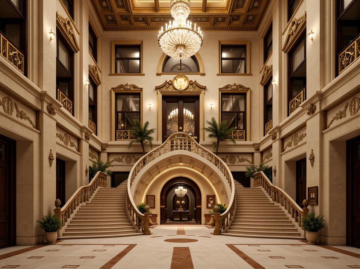 Prompt: Grandiose bank architecture, symmetrical facade, imposing columns, ornate details, classical pediments, majestic entrance, sweeping staircases, polished marble floors, intricate moldings, ornamental metalwork, lavish chandeliers, stately proportions, balanced composition, harmonious color palette, soft golden lighting, shallow depth of field, 1/1 aspect ratio, realistic textures, ambient occlusion.