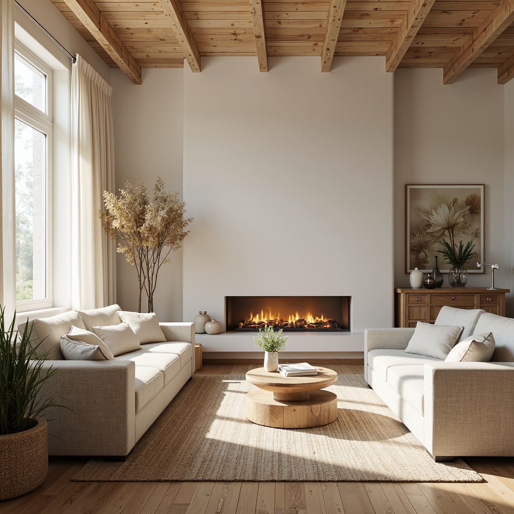 Prompt: Cozy family room, soft warm lighting, natural wood accents, plush sofas, minimalist decor, calm atmosphere, creamy whites, warm beiges, soothing grays, muted blues, earthy browns, gentle greens, rustic wooden floors, woven textiles, nature-inspired patterns, subtle geometric motifs, soft pastel hues, calming color scheme, serene ambiance.