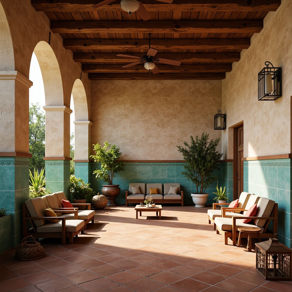 Prompt: Warm Mediterranean gymnasium, rustic stone walls, terracotta floors, wooden beams, natural light, earthy color palette, soft beige tones, warm terracotta hues, calming turquoise accents, lush greenery, potted plants, wrought iron fixtures, ornate tile work, rustic wooden furniture, cozy reading nooks, ambient warm lighting, shallow depth of field, 1/1 composition, realistic textures, subtle atmospheric effects.