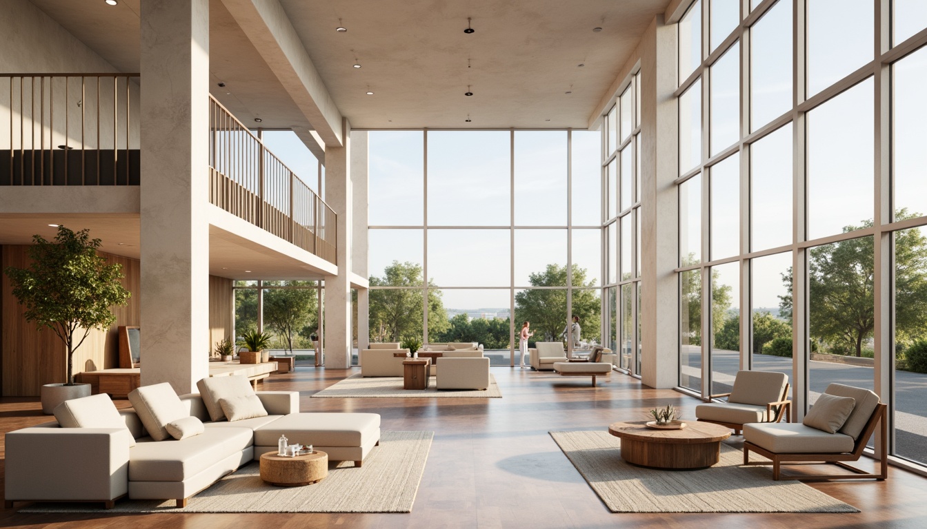 Prompt: Spacious great room, open floor plan, high ceiling, large windows, natural light, comfortable seating areas, modern furniture, minimalist decor, polished hardwood floors, neutral color palette, functional layout, flowing traffic path, airy atmosphere, soft warm lighting, 1/1 composition, shallow depth of field, panoramic view, realistic textures, ambient occlusion.