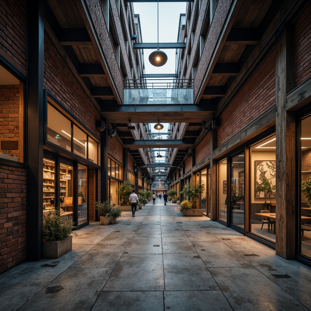 Prompt: Rustic warehouse, exposed beams, metal pipes, reclaimed wood accents, industrial-style lighting fixtures, concrete floors, distressed brick walls, urban cityscape, cloudy overcast day, warm softbox lighting, shallow depth of field, 2/3 composition, gritty textures, subtle ambient occlusion.