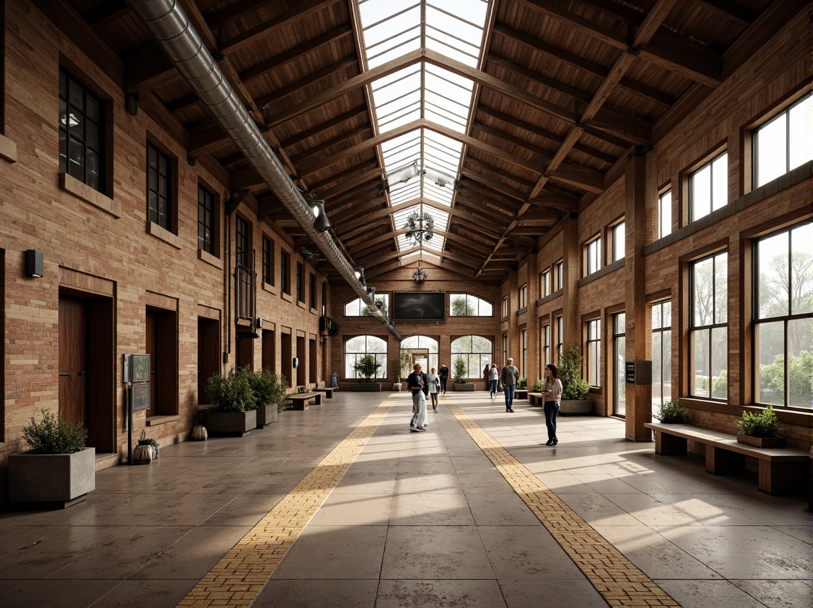 Prompt: Rustic bus station, vernacular architecture, earthy tone flooring, reclaimed wood planks, natural stone tiles, industrial metal accents, exposed ductwork, high ceilings, large windows, clerestory lighting, soft warm ambiance, shallow depth of field, 3/4 composition, panoramic view, realistic textures, ambient occlusion.