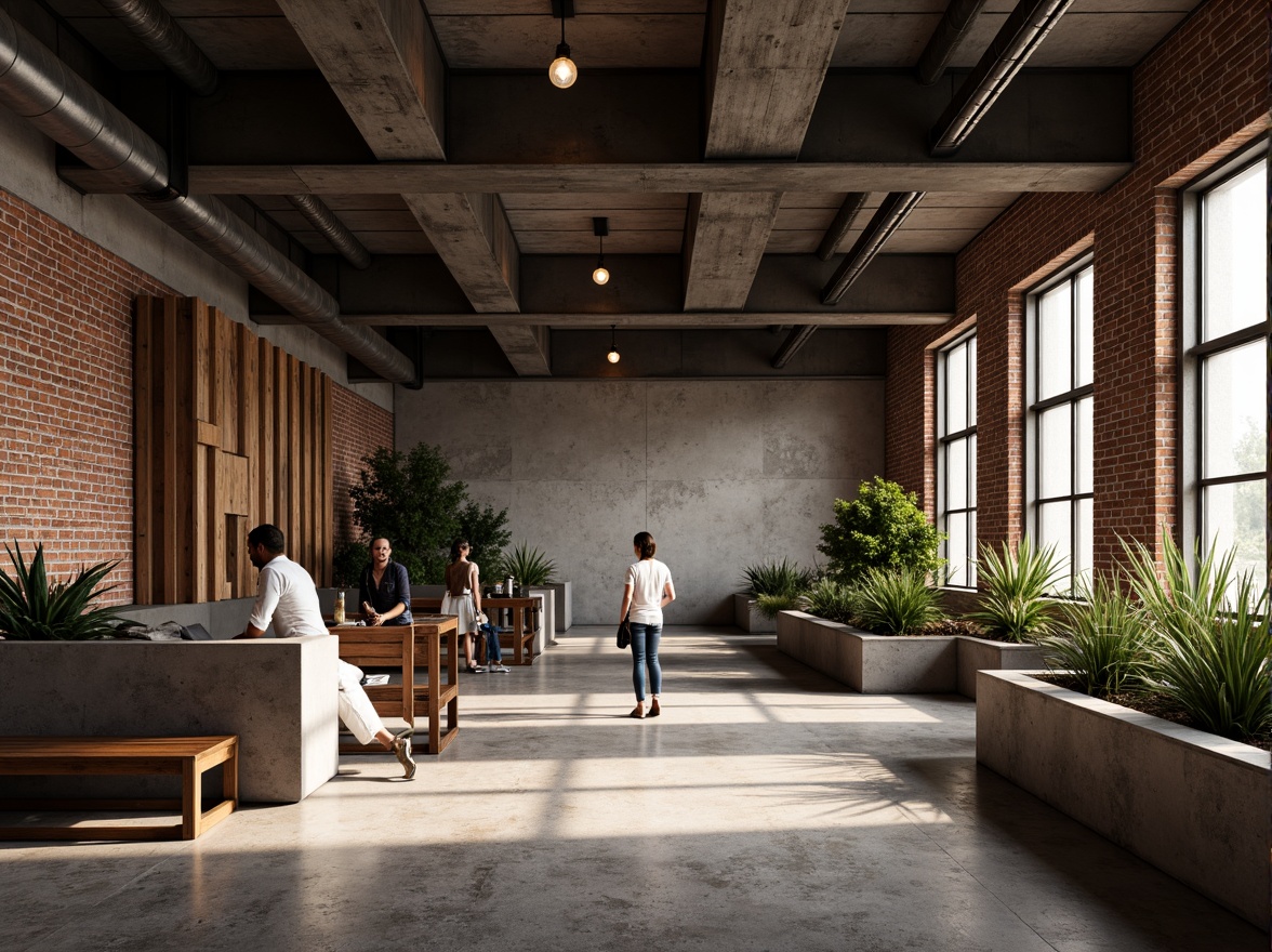 Prompt: Exposed brick walls, metal beams, industrial pipes, reclaimed wood accents, modern minimalist decor, high ceilings, concrete floors, Edison bulb lighting, urban loft atmosphere, distressed textures, rustic metal fixtures, functional simplicity, airy open spaces, natural light pouring in, dramatic shadows, 1/1 composition, low-key warm color palette, realistic ambient occlusion.