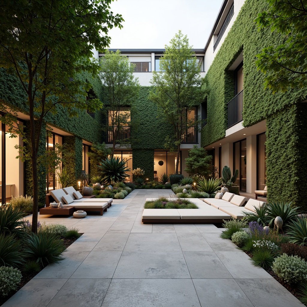 Prompt: Spacious interior courtyard, lush green walls, natural stone flooring, sliding glass doors, seamless indoor-outdoor transition, abundant natural light, airy atmosphere, minimalist decor, comfortable outdoor seating, vibrant planters, subtle water features, warm ambient lighting, inviting staircases, open floor plans, fluid spatial connections, harmonious color schemes, organic textures, blurred boundaries.