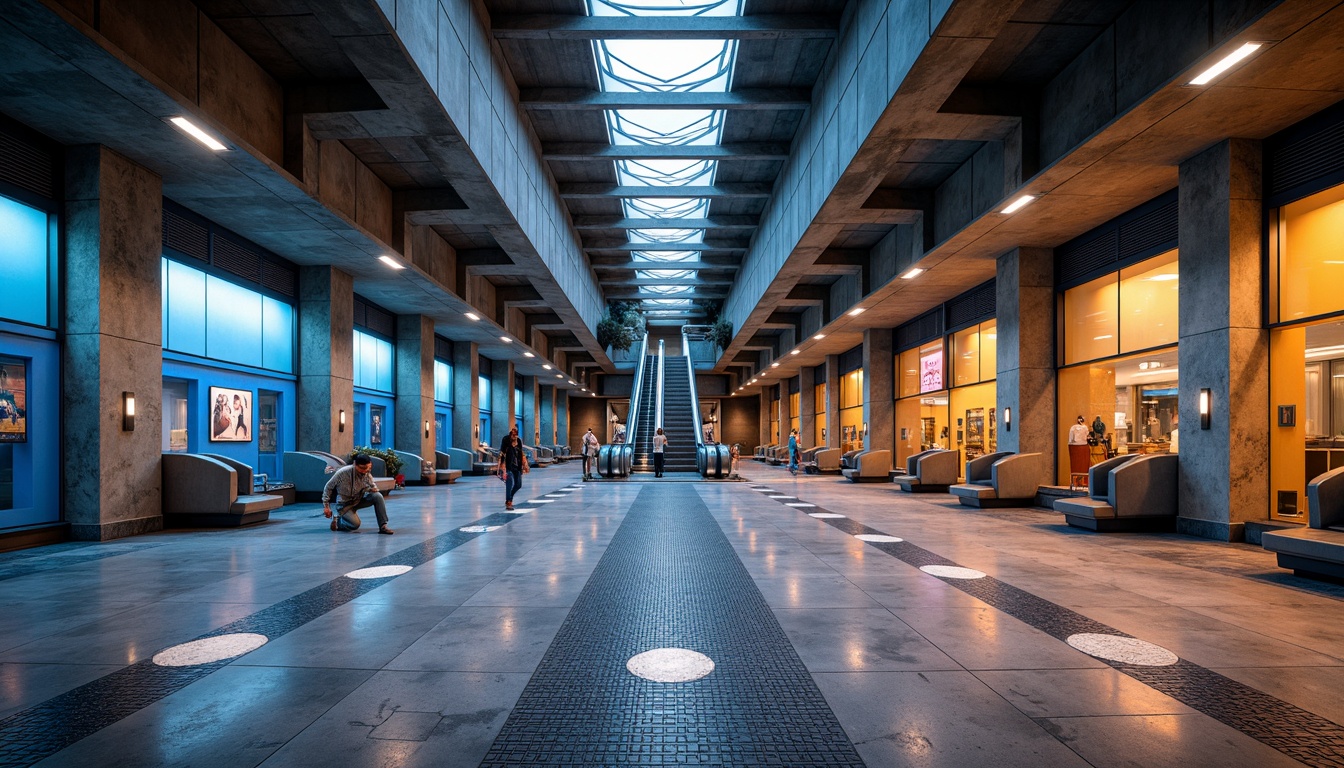 Prompt: Vibrant metro station interior, bold concrete columns, sleek steel beams, glossy marble floors, rough-hewn stone walls, modern LED lighting, futuristic escalators, geometric patterned tiles, metallic accents, industrial-chic atmosphere, high-contrast color scheme, dramatic shadows, 1/1 composition, wide-angle lens, cinematic lighting, realistic textures, ambient occlusion.