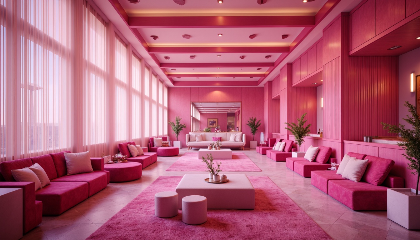 Prompt: Vibrant magenta accents, pastel pink hues, soft peach tones, creamy whites, rich wood textures, luxurious velvet fabrics, metallic rose gold details, bold geometric patterns, futuristic neon lights, dark mysterious backgrounds, 3D abstract shapes, low-poly aesthetic, atmospheric fog effects, cinematic color grading, high-contrast imagery.