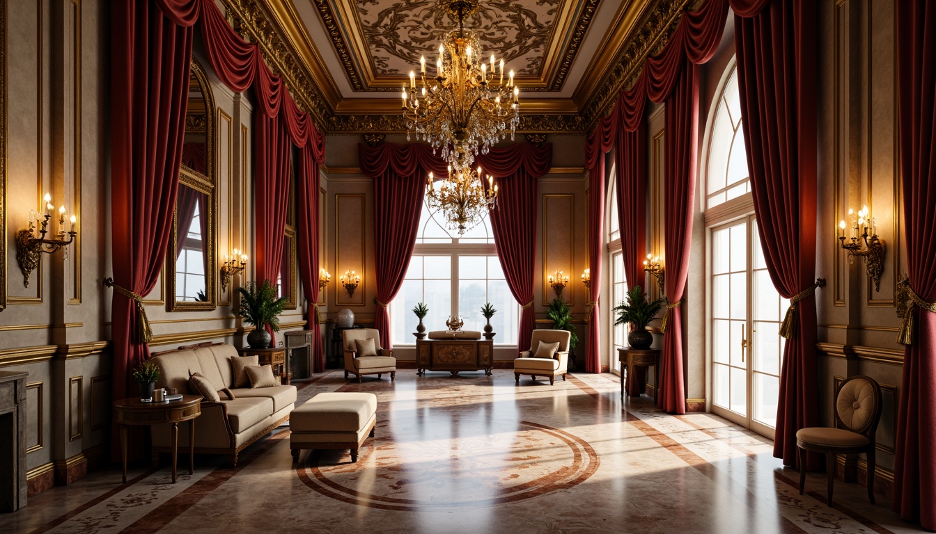 Prompt: Luxurious palace, ornate furnishings, intricate carvings, gilded accents, rich velvet drapes, grand chandeliers, marble floors, inlaid wood patterns, ornamental mirrors, lavish textiles, soft warm lighting, shallow depth of field, 3/4 composition, realistic reflections, ambient occlusion.