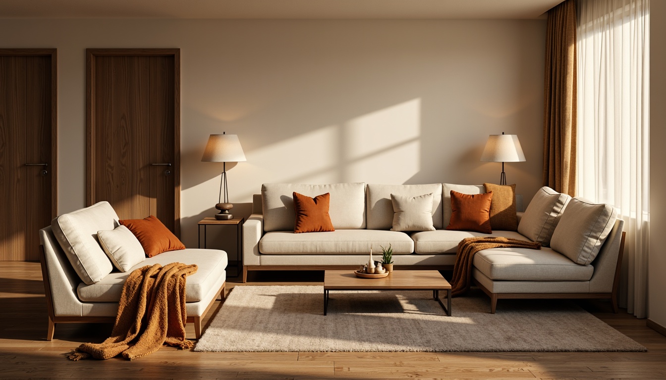 Prompt: Cozy living room, plush throw blankets, soft velvet sofas, warm beige walls, wooden flooring, modern minimalist coffee table, floor lamps, comfortable seating arrangements, relaxing ambiance, natural light pouring in, gentle warm lighting, shallow depth of field, 1/1 composition, realistic textures, ambient occlusion.