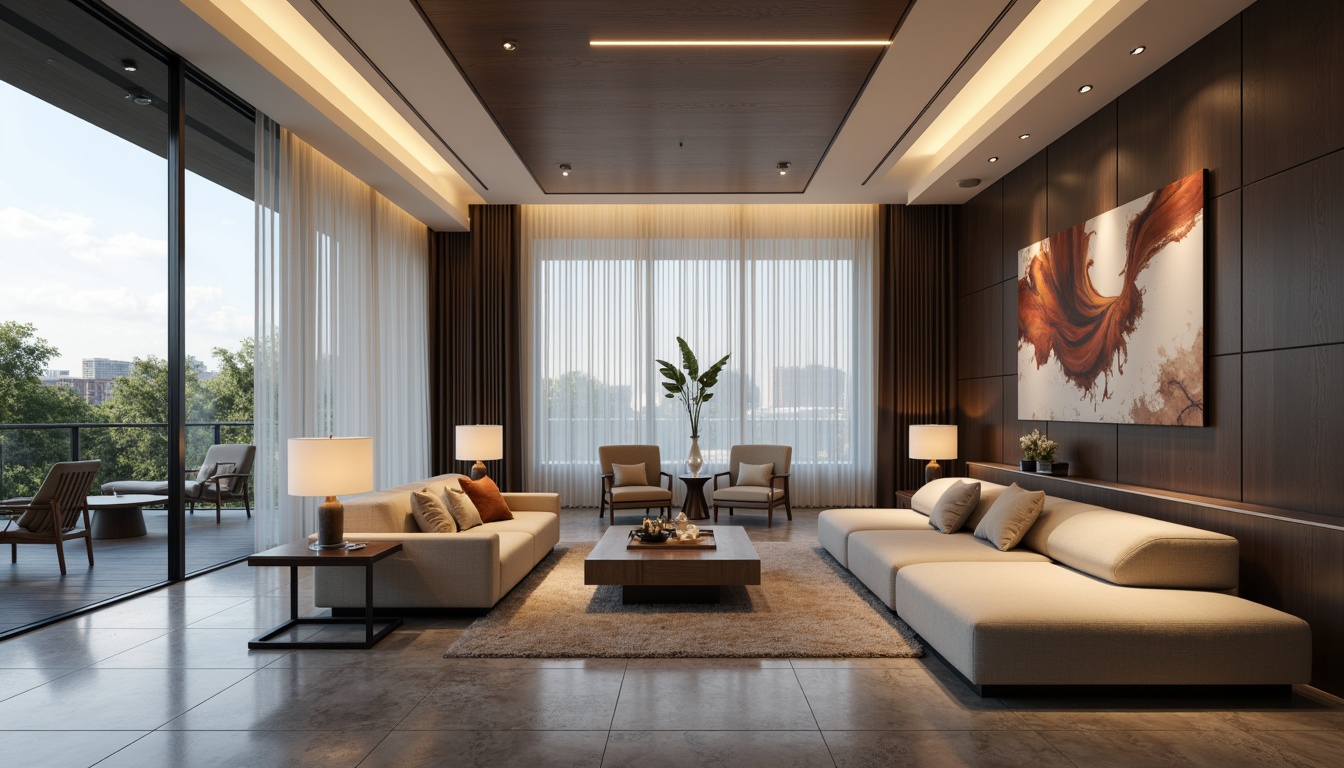 Prompt: Modern living room, sleek lines, minimalist decor, recessed lighting, floor lamps, table lamps, pendant lights, LED strips, warm white glow, soft ambient illumination, 3-point lighting setup, high ceiling, large windows, natural daylight, sheer curtains, luxurious textiles, marble flooring, contemporary furniture, abstract artwork, subtle color palette, shallow depth of field, realistic reflections, panoramic view.