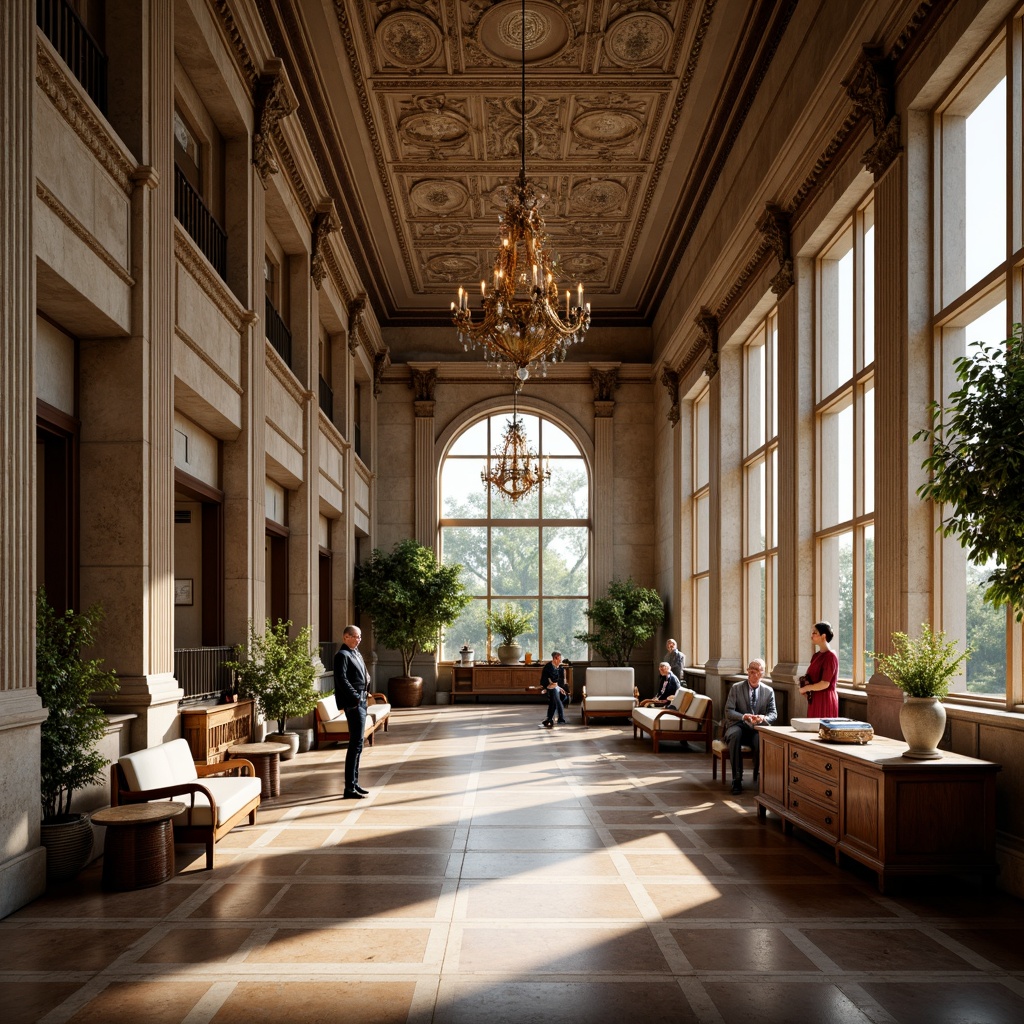 Prompt: Elegant bank interior, marble columns, ornate details, high ceilings, grand chandeliers, classicism architecture style, rich wood tones, polished floors, sophisticated furnishings, stately atmosphere, natural light pouring through large windows, subtle warm lighting, shallow depth of field, 1/1 composition, realistic textures, ambient occlusion.