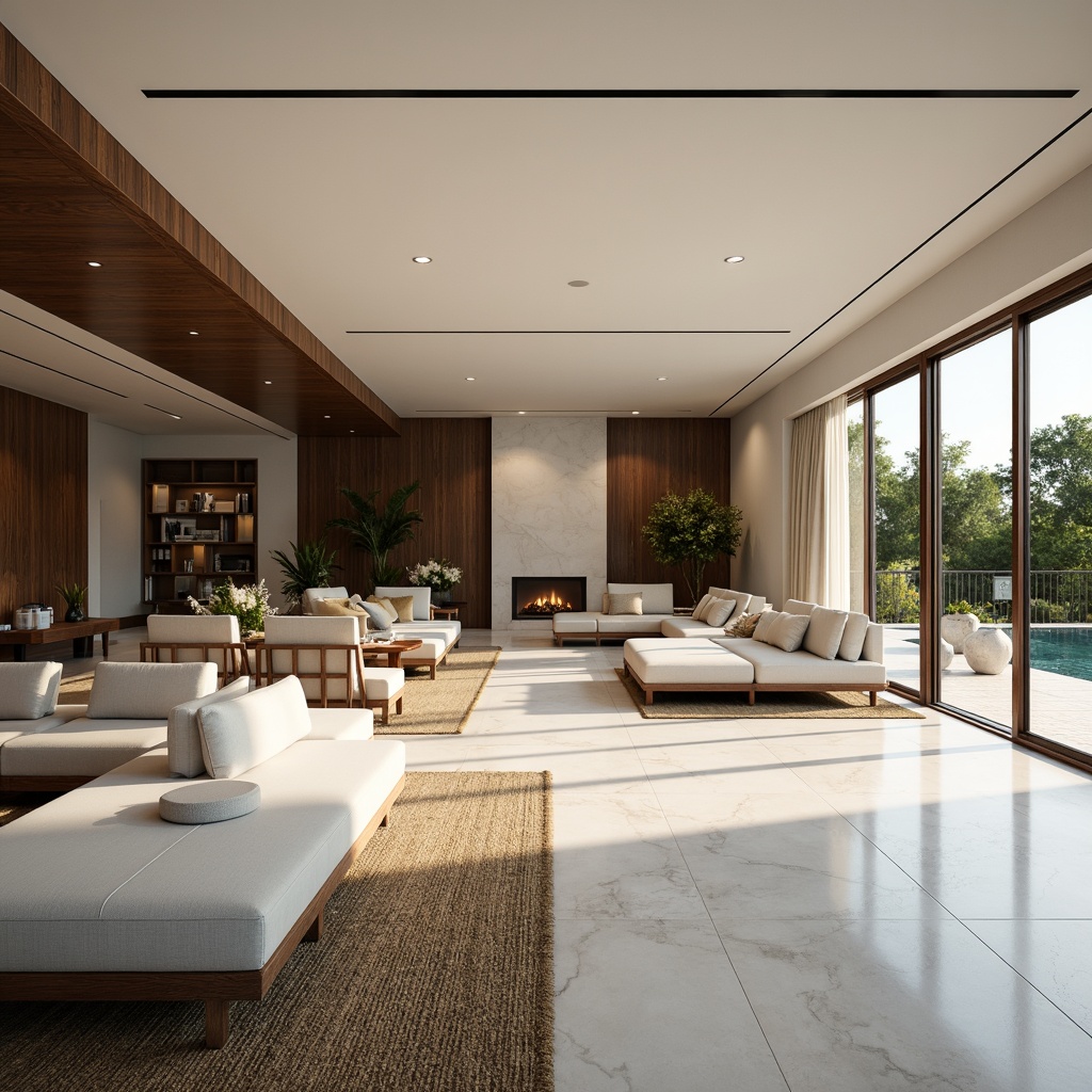 Prompt: Spacious villa interior, modern minimalist style, open floor plan layout, high ceilings, large windows, sliding glass doors, natural light pouring in, polished marble floors, sleek wooden accents, luxurious furnishings, plush area rugs, comfortable seating areas, cozy reading nooks, sophisticated color palette, soft warm lighting, subtle texture variations, 1/1 composition, realistic renderings, ambient occlusion.