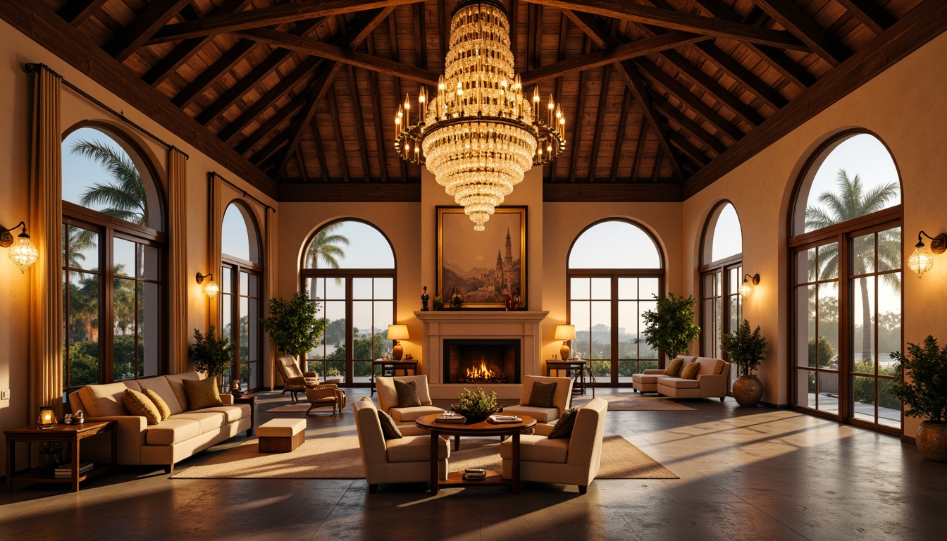 Prompt: Luxurious villa interior, grand chandeliers, warm golden lighting, elegant pendant lamps, soft ambient glow, floor-to-ceiling windows, natural daylight, rustic wooden beams, lavish furnishings, cozy reading nooks, dramatic high ceilings, crystal fixtures, polished chrome accents, sophisticated wall sconces, subtle LED strips, warm color temperature, relaxing atmosphere, serene ambiance, 1/1 composition, shallow depth of field, realistic textures, ambient occlusion.