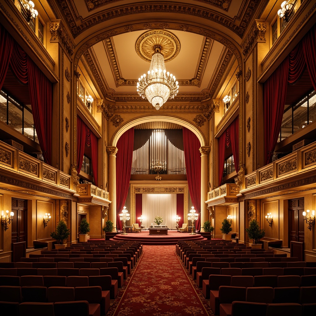 Prompt: Opulent music hall, ornate chandeliers, crystal drops, lavish drapery, golden accents, soft warm glow, candelabras, intricate moldings, Baroque-inspired details, rich velvety textures, luxurious fabrics, grand staircase, majestic stage, dramatic spotlights, warm color palette, shallow depth of field, 1/1 composition, realistic reflections, ambient occlusion.