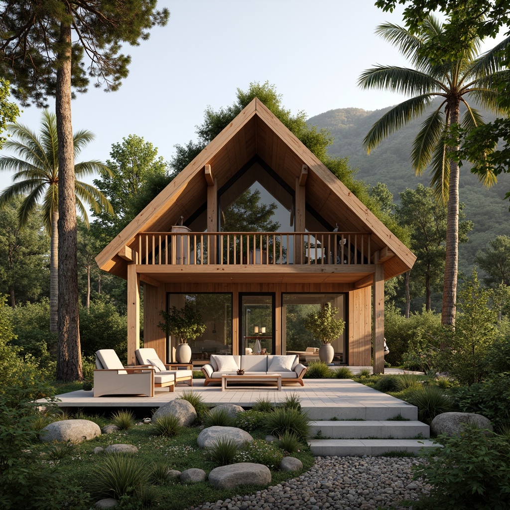 Prompt: Rustic wooden cabin, natural stone walls, living roofs, greenery overhangs, solar panels, wind turbines, recycled metal accents, low-carbon concrete, bamboo flooring, reclaimed wood furniture, organic textiles, earthy color palette, soft warm lighting, shallow depth of field, 3/4 composition, panoramic view, realistic textures, ambient occlusion.