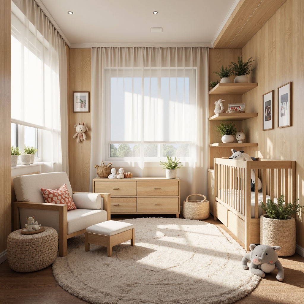 Prompt: Cozy nursery, soft pastel colors, gentle lighting, plush toys, baby-friendly furniture, secure cribs, padded corners, non-slip flooring, safety gates, electrical outlet covers, cordless blinds, smoke detectors, carbon monoxide detectors, emergency escape routes, calming ambiance, natural wood accents, warm beige tones, oversized windows, sheer curtains, comfortable gliders, soothing color palette, 1/1 composition, softbox lighting, shallow depth of field.