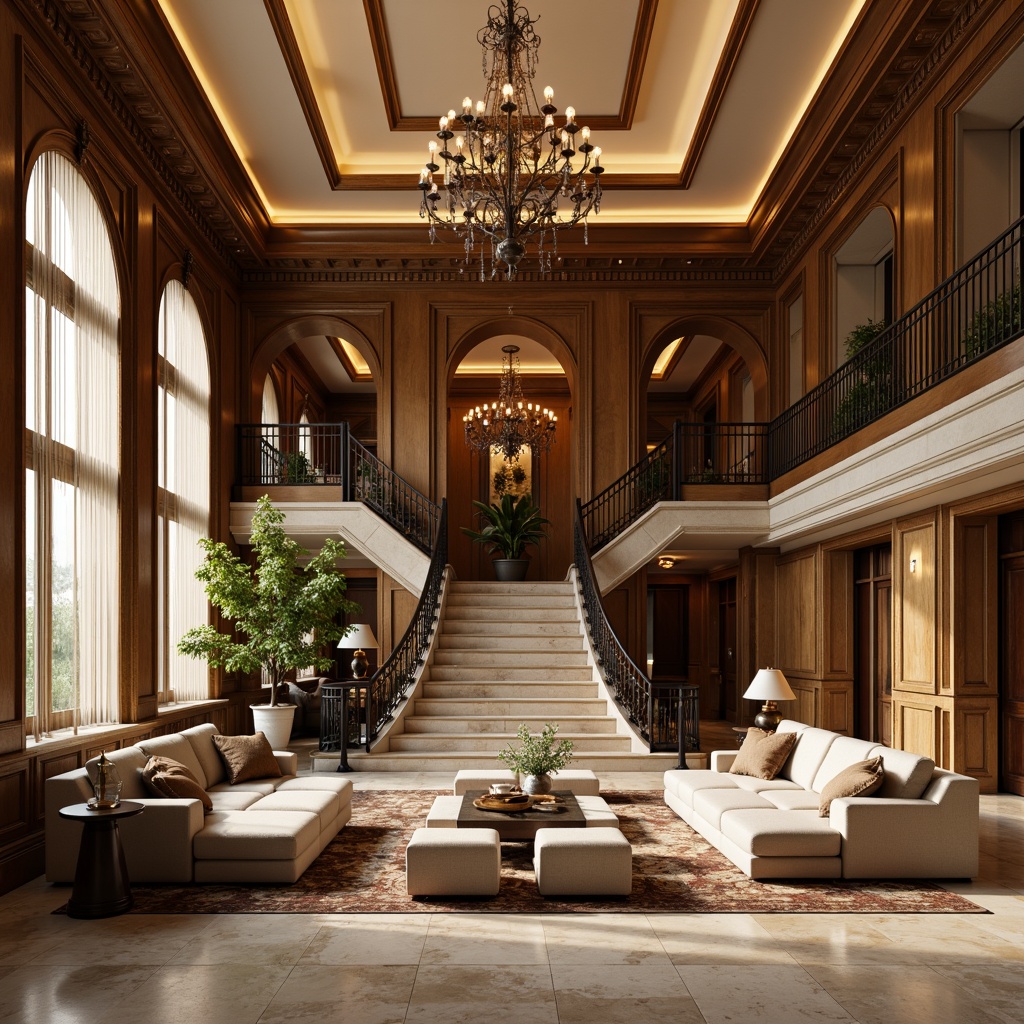 Prompt: Elegant basement, ornate furnishings, luxurious fabrics, rich wood tones, carved wooden panels, intricate moldings, classical columns, grand chandeliers, opulent velvet drapes, sophisticated marble floors, refined metal accents, subtle golden lighting, dramatic archways, stately furniture silhouettes, majestic curved staircases, lavish upholstered sofas, tufted ottomans, antique decorative objects, warm beige color palette, soft diffused light, 1/2 composition, cinematic camera angles, highly detailed textures.