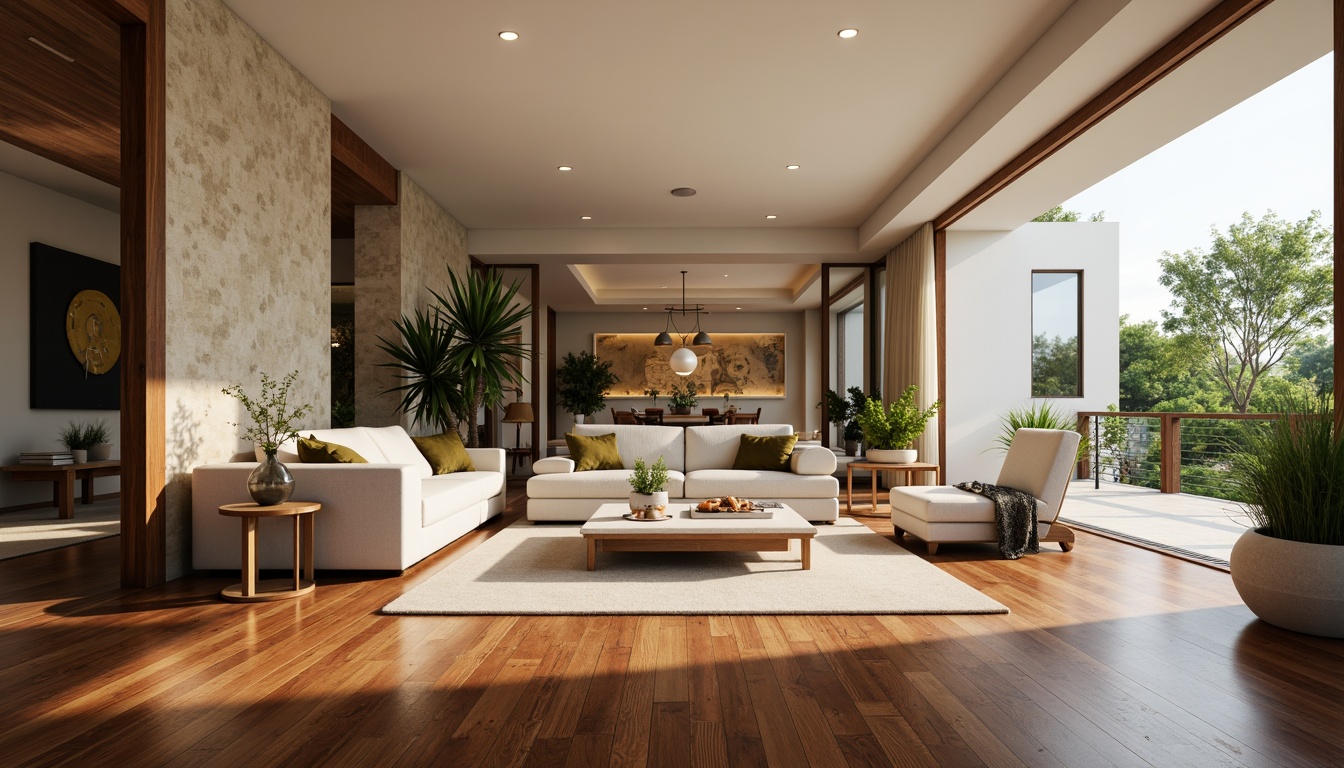 Prompt: Luxurious living room, polished hardwood flooring, rich walnut wood tones, glossy finish, soft warm lighting, 3/4 composition, shallow depth of field, modern interior design, comfortable seating area, elegant coffee table, vibrant greenery, natural stone accents, creamy white walls, subtle texture variations.