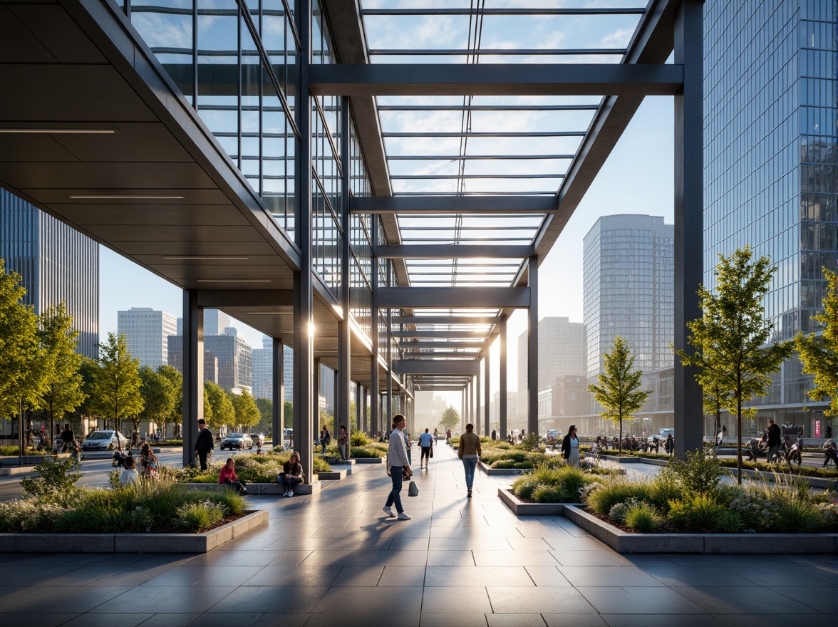 Prompt: Modern bus station, large windows, clerestory windows, skylights, natural ventilation, open spaces, minimal shading devices, reflective surfaces, polished concrete floors, sleek metal structures, green roofs, living walls, urban forestry, cityscape views, soft warm lighting, shallow depth of field, 3/4 composition, panoramic view, realistic textures, ambient occlusion.