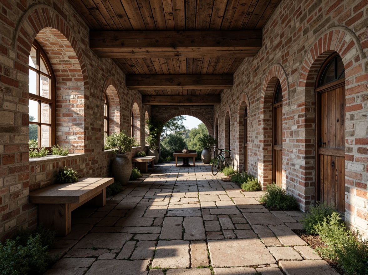 Prompt: Rustic stone walls, worn brick textures, distressed wood panels, vintage metal accents, earthy color palette, natural material blend, rough-hewn stones, crumbling mortar, faded graffiti, ivy-covered surfaces, warm ambient lighting, soft shadows, high contrast ratio, cinematic composition, realistic normal mapping.