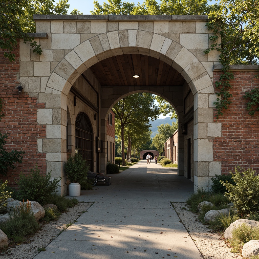 Prompt: Rustic stone walls, weathered brick facades, distressed wooden planks, crumbling concrete surfaces, ivy-covered archways, ornate metal gates, vintage-inspired signage, moss-filled crevices, peeling paint finishes, faded murals, rough-hewn rock formations, natural earth tones, warm afternoon lighting, soft focus, 1/2 composition, atmospheric perspective, realistic normal maps.