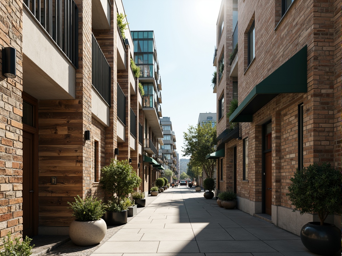 Prompt: Rustic stone walls, smooth concrete floors, wooden accents, metallic cladding, vibrant green roofs, intricate brick patterns, modern glass facades, natural light pouring in, warm beige tones, cool gray shades, industrial chic aesthetic, urban cityscape, busy streets, eclectic neighborhood, morning misty atmosphere, high-contrast lighting, dramatic shadows, 1/2 composition, wide-angle lens, realistic textures, ambient occlusion.