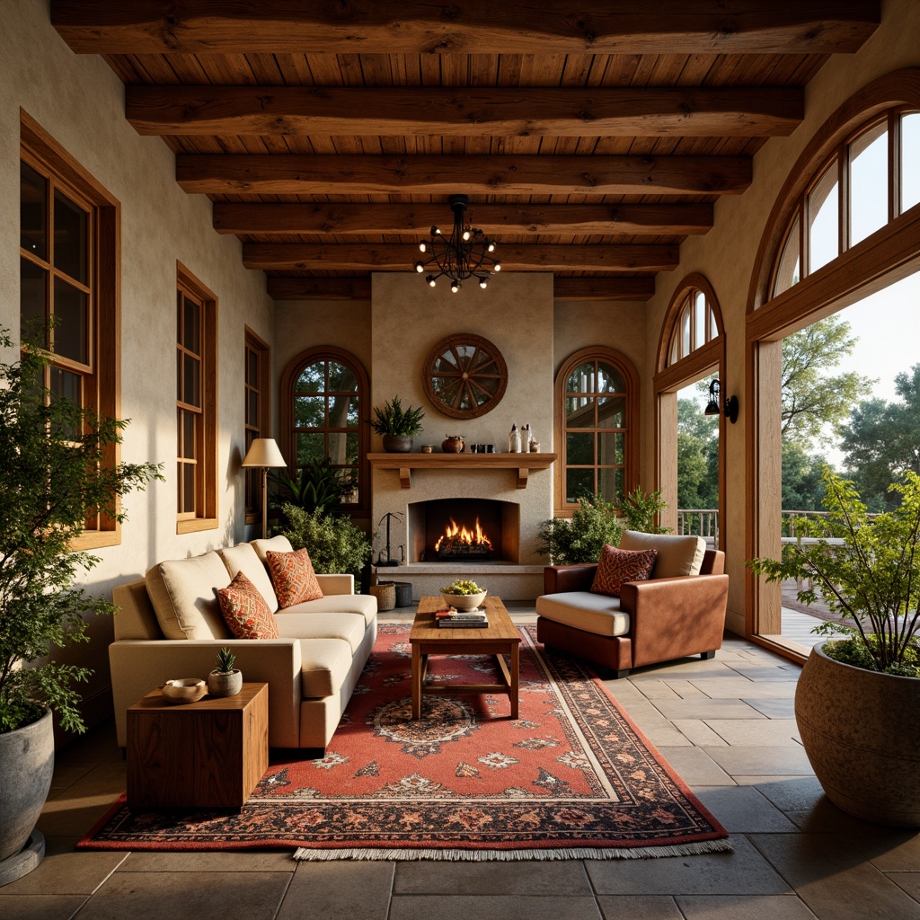 Prompt: Warm traditional homes, earthy tones, rustic wood accents, classic brick exteriors, inviting porches, ornate moldings, soft cream walls, rich brown furniture, plush velvet fabrics, warm golden lighting, cozy fireplaces, natural stone floors, distressed wooden beams, vintage decorative elements, subtle floral patterns, calming atmosphere, shallow depth of field, 1/1 composition, realistic textures, ambient occlusion.