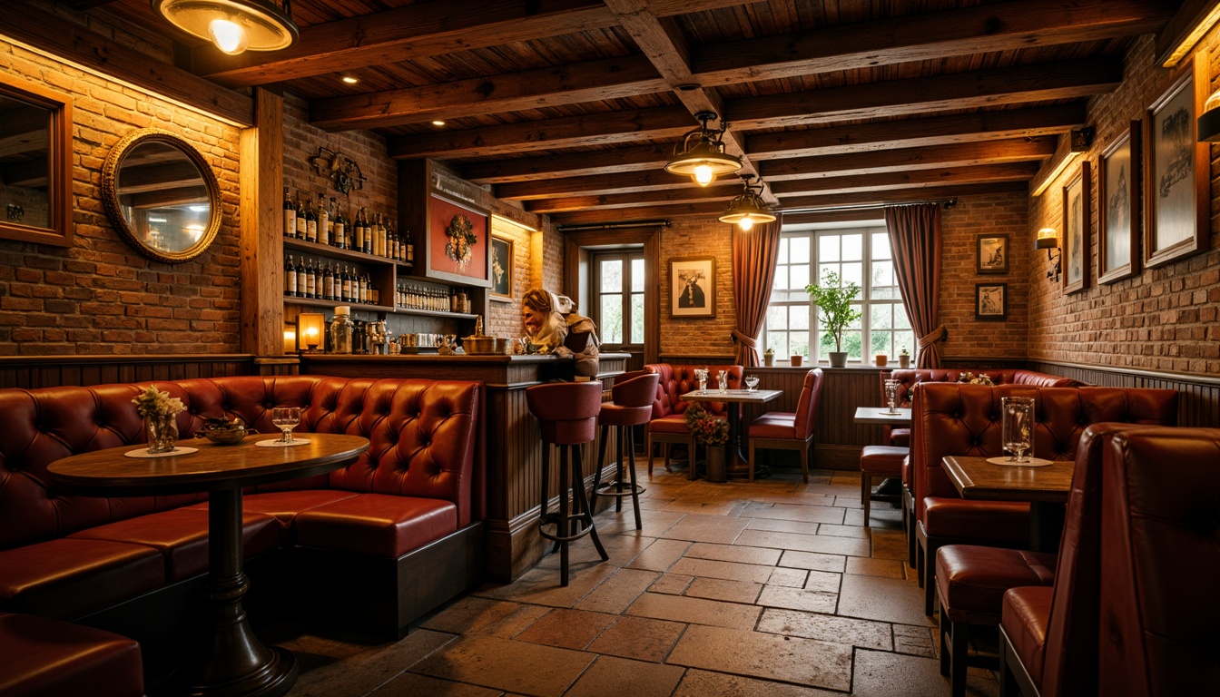 Prompt: Cozy pub atmosphere, warm wooden textures, rustic brick walls, vintage metal decorations, plush velvet furniture, soft glowing candles, intimate corner booths, rich leather upholstery, distressed wood accents, earthy stone floors, dimmed lighting, warm beige tones, nostalgic memorabilia, traditional British decor, classic beer barrels, ornate mirrors, lavish chandeliers, atmospheric smoke effects, 1/2 composition, shallow depth of field, realistic renderings.