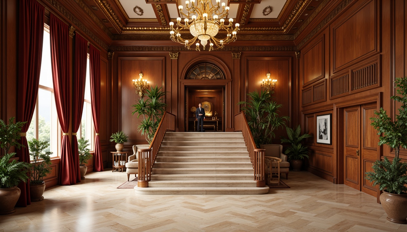 Prompt: Elegant mansion interior, ornate chandeliers, rich wood paneling, creamy marble floors, grand staircase, velvet drapes, gilded frames, antique furniture, luxurious textiles, symmetrical layout, harmonious proportions, soft warm lighting, subtle color palette, 1/1 composition, realistic textures, ambient occlusion.