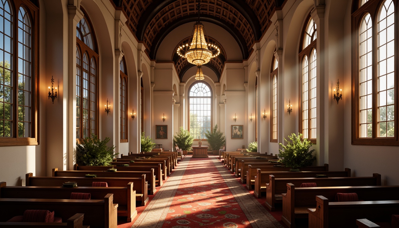 Prompt: Elegant church interior, high ceilings, grand chandeliers, warm soft lighting, stained glass windows, natural light pouring in, minimalist pendant lights, subtle color temperatures, ambient illumination, dramatic spotlights, LED candles, ornate wooden pews, luxurious carpets, tranquil atmosphere, peaceful ambiance, morning sunlight, gentle shadows, 1/1 composition, realistic reflections, high dynamic range.