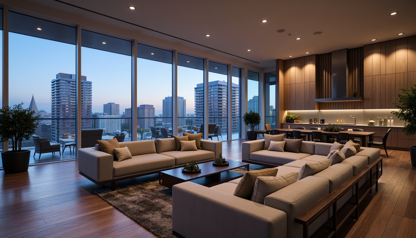 Prompt: Luxurious penthouse apartment, open floor plan, high ceilings, expansive windows, natural light pouring in, sleek modern furniture, polished hardwood floors, minimalist decor, urban cityscape views, cosmopolitan feel, sophisticated ambiance, atmospheric evening lighting, 3/4 composition, wide-angle lens, shallow depth of field, soft focus blur, realistic textures, ambient occlusion.