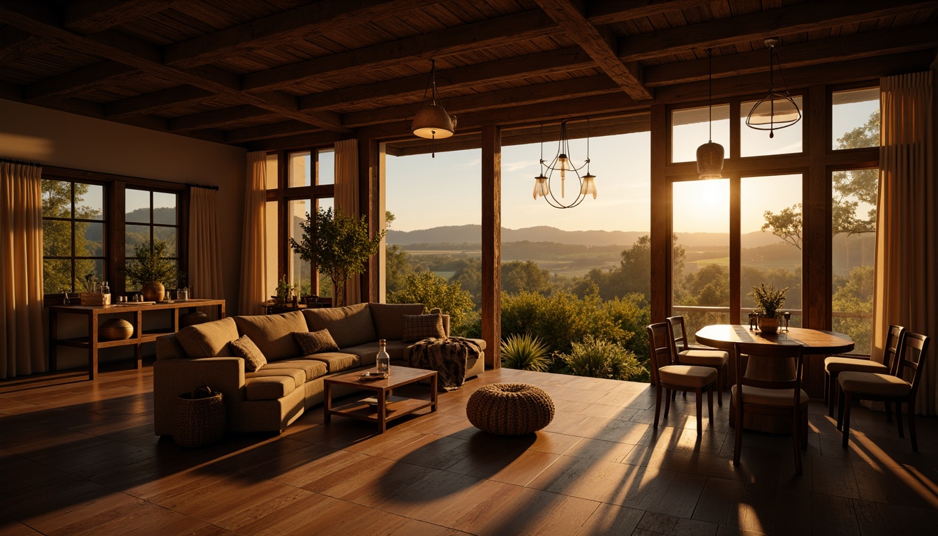 Prompt: Rustic farmhouse setting, warm golden lighting, soft shadows, dimmed chandeliers, vintage pendant lamps, distressed wood accents, earthy tones, natural textures, countryside views, rolling hills, sunset glow, warm color palette, high contrast ratio, cinematic depth of field, 2.35