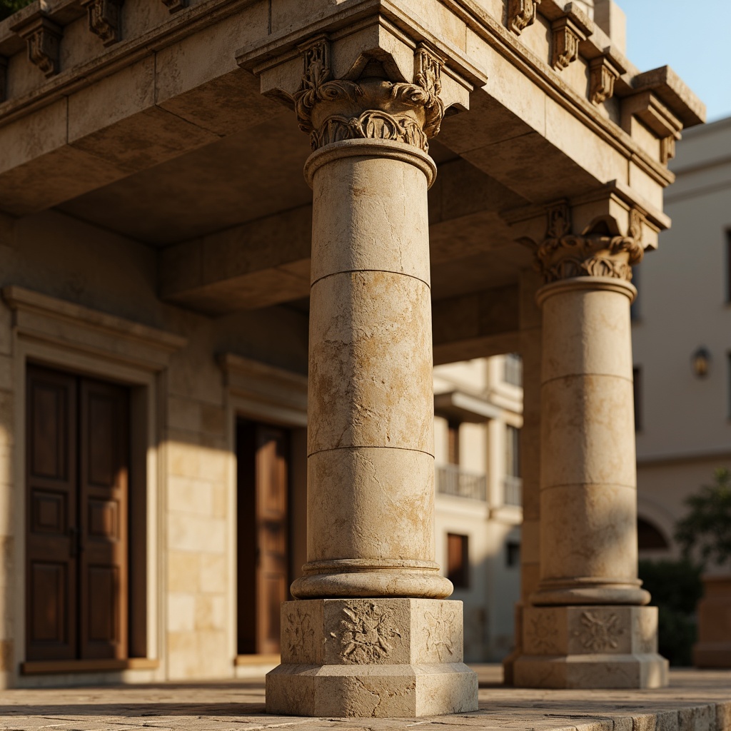 Prompt: Grand historic column, ornate carvings, classical Greek inspiration, majestic proportions, sturdy stone base, slender shaft, ornamental capital, intricate moldings, rustic stone texture, earthy color palette, warm golden lighting, shallow depth of field, 1/2 composition, realistic textures, ambient occlusion.