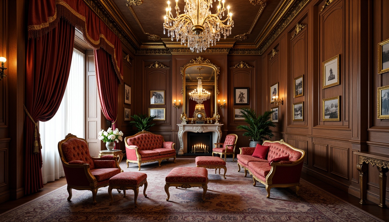 Prompt: Luxurious apartment interior, ornate Baroque furniture, velvet drapes, golden accents, rich wood paneling, intricate carvings, grand chandeliers, crystal drops, lavish textiles, heavy brocade fabrics, opulent upholstery, regal colors, majestic atmosphere, soft warm lighting, shallow depth of field, 1/1 composition, realistic textures, ambient occlusion.