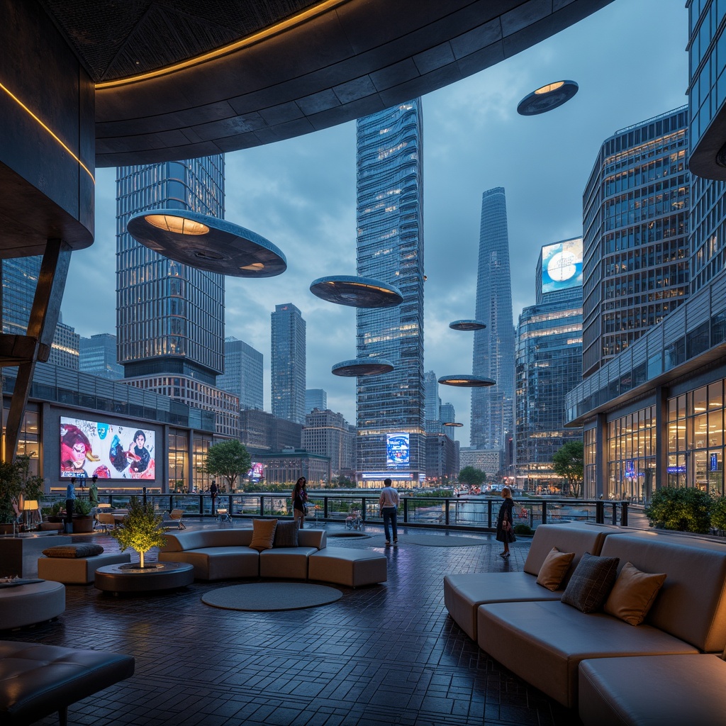 Prompt: Futuristic cityscape, sleek skyscrapers, neon lights, holographic advertisements, levitating transportation pods, virtual reality interfaces, metallic surfaces, minimalist furniture, geometric patterns, ambient lighting, shallow depth of field, 3/4 composition, panoramic view, realistic textures, ambient occlusion, futuristic interior design, curved lines, aerodynamic shapes, high-tech gadgets, cyberpunk atmosphere, retro-futuristic accents, neon-lit streets, atmospheric fog, vibrant color palette.