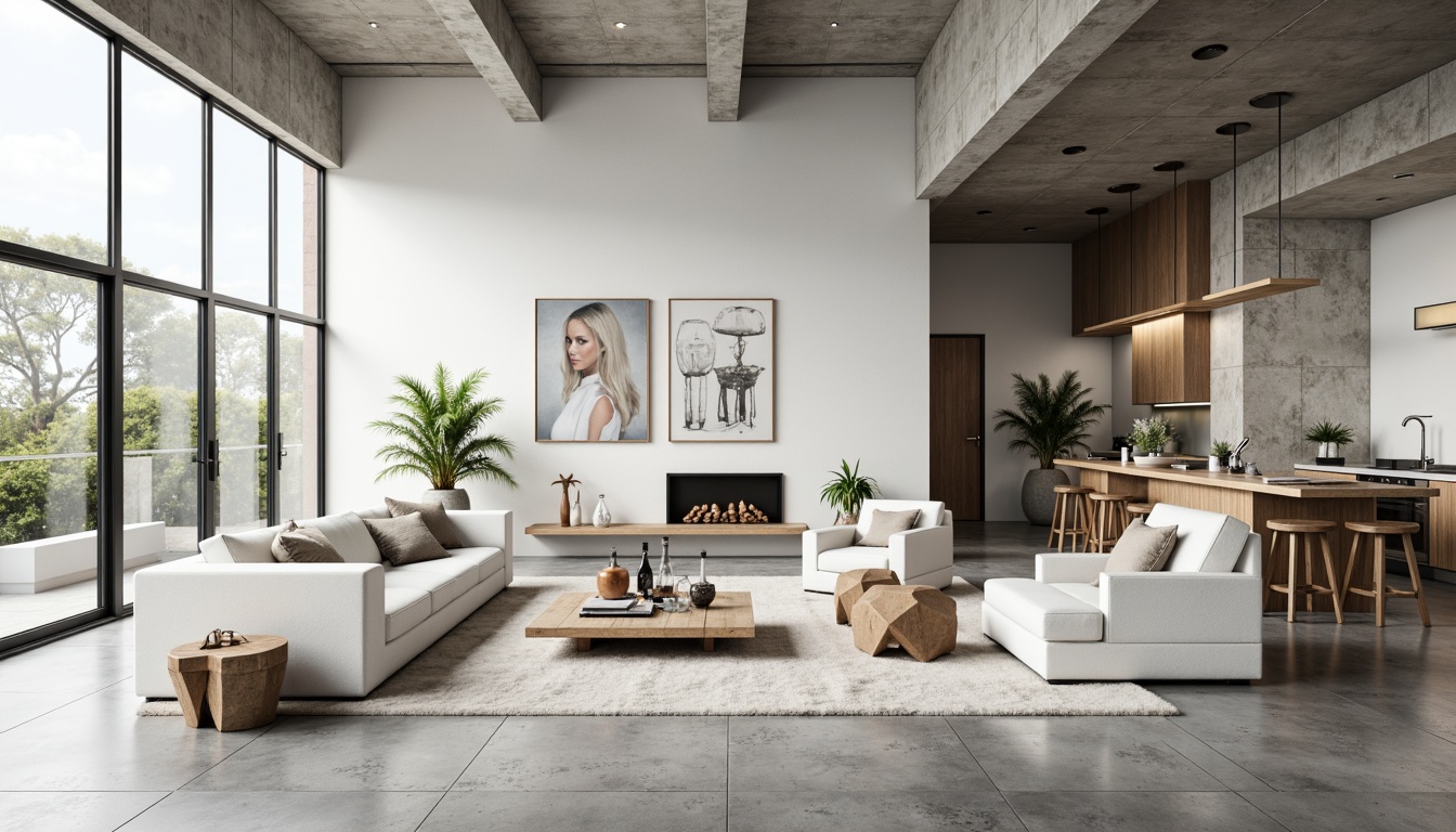 Prompt: Minimalist interior, neutral color palette, spacious open floor plan, ample natural light, sleek modern furniture, geometric shapes, metallic accents, polished concrete floors, industrial chic decor, functional storage solutions, clutter-free environment, 1/1 composition, softbox lighting, realistic reflections, ambient occlusion.