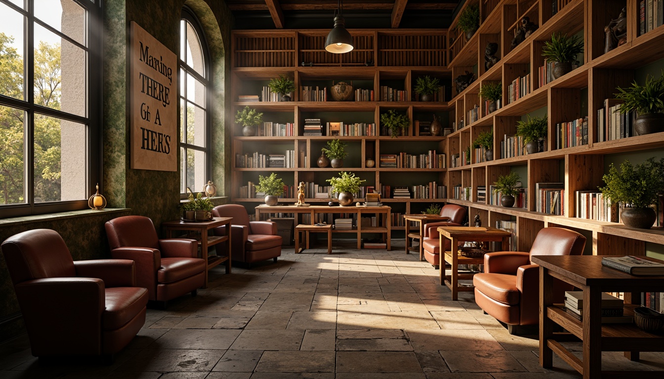 Prompt: Cozy bookstore interior, warm wooden shelves, rich leather armchairs, soft golden lighting, vintage book collections, classic literary quotes, earthy tones, moss green accents, creamy whites, dark wood furniture, comfortable reading nooks, natural stone flooring, elegant typography, subtle texture overlays, atmospheric misty effect, shallow depth of field, 2/3 composition, realistic rendering.