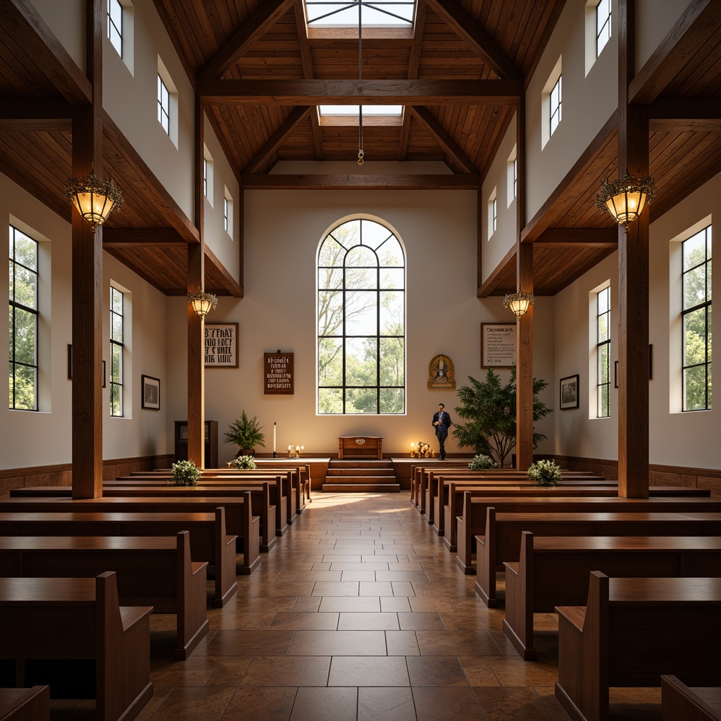 Prompt: Contemporary church interior, minimalist decor, stained glass windows, soft warm lighting, subtle color temperature, gentle spotlighting, ornate chandeliers, candlelit ambiance, vaulted ceilings, exposed beams, polished wood floors, comfortable seating areas, inspirational quotes, peaceful atmosphere, natural daylight filtering, clerestory windows, LED accent lights, warm white tones, 3-point lighting setup, high contrast ratio, dramatic shadowing, realistic textures, ambient occlusion.