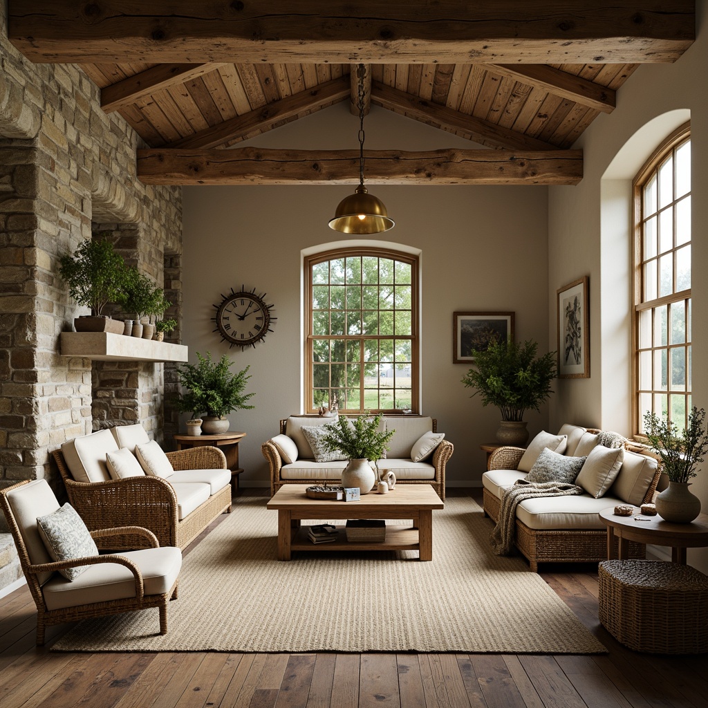 Prompt: Rustic farmhouse, vintage decor, earthy tones, warm beige, soft sage, muted blues, distressed wood accents, natural stone walls, cozy fireplaces, woven textiles, floral patterns, antique furniture, classic country charm, soft afternoon light, shallow depth of field, 1/1 composition, realistic textures, ambient occlusion.