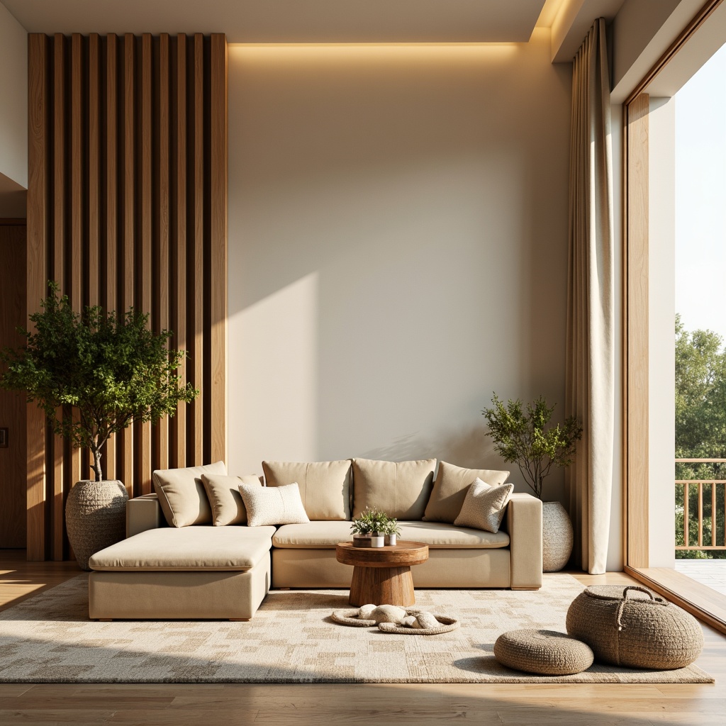 Prompt: Cozy living room, warm beige walls, plush velvet sofa, rich wood accents, soft golden lighting, calming atmosphere, natural textiles, earthy tones, moss greenery, creamy whites, subtle patterned rugs, modern minimalist decor, serene ambiance, gentle color transitions, 1/1 composition, realistic renderings, ambient occlusion.