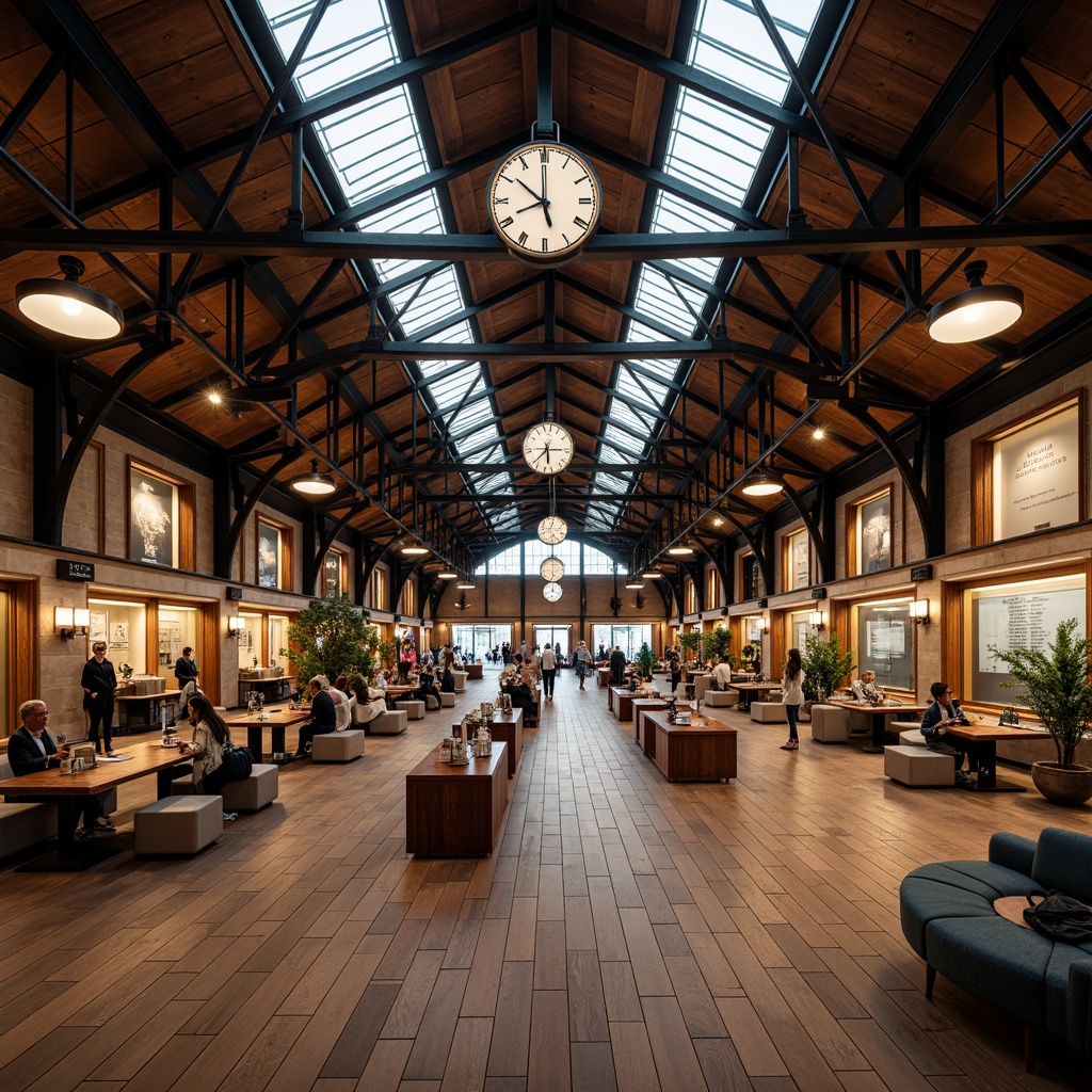 Prompt: Elegant train station, wooden benches, vintage luggage racks, classic clock towers, sophisticated lighting fixtures, industrial metal beams, rustic stone walls, comfortable waiting areas, educational posters, modern digital displays, sleek information counters, natural wood flooring, warm atmospheric colors, shallow depth of field, 1/2 composition, realistic textures, ambient occlusion.