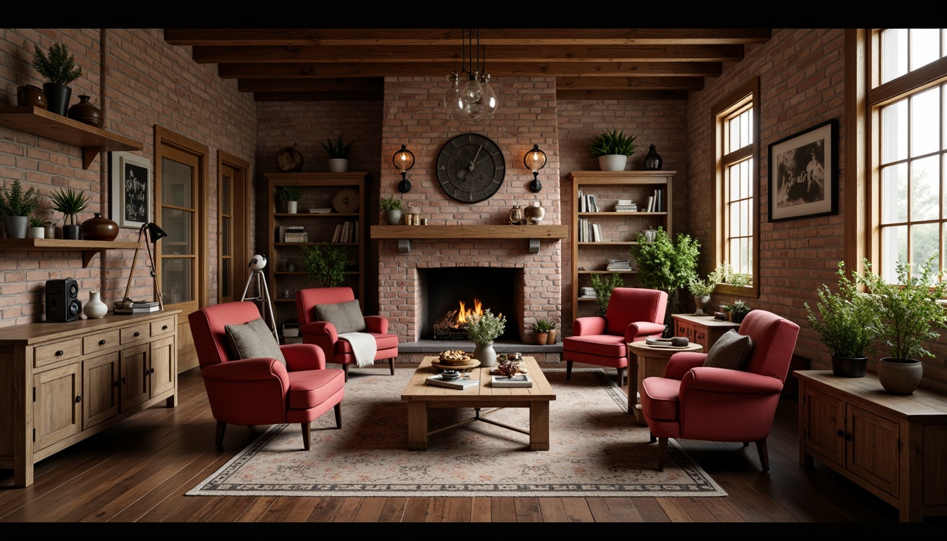 Prompt: Rustic farmhouse, vintage cinema props, distressed wood furniture, plush velvet armchairs, antique film cameras, wooden ladder shelves, old-fashioned lanterns, brick walls, wooden floors, cozy throw blankets, soft warm lighting, shallow depth of field, 1/1 composition, cinematic color grading, realistic textures, ambient occlusion.